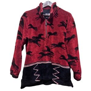 Vintage Tsunami Sweater Womens Adult L‎ Red Black Horse Equestrian Pullover Zip